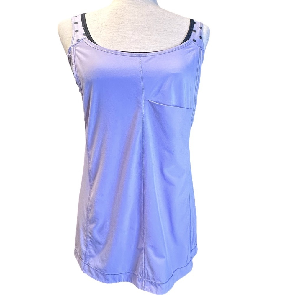 Lululemon Run For Your Money Tank Top Bra Purple Polka Dot Open Back Pilates 6